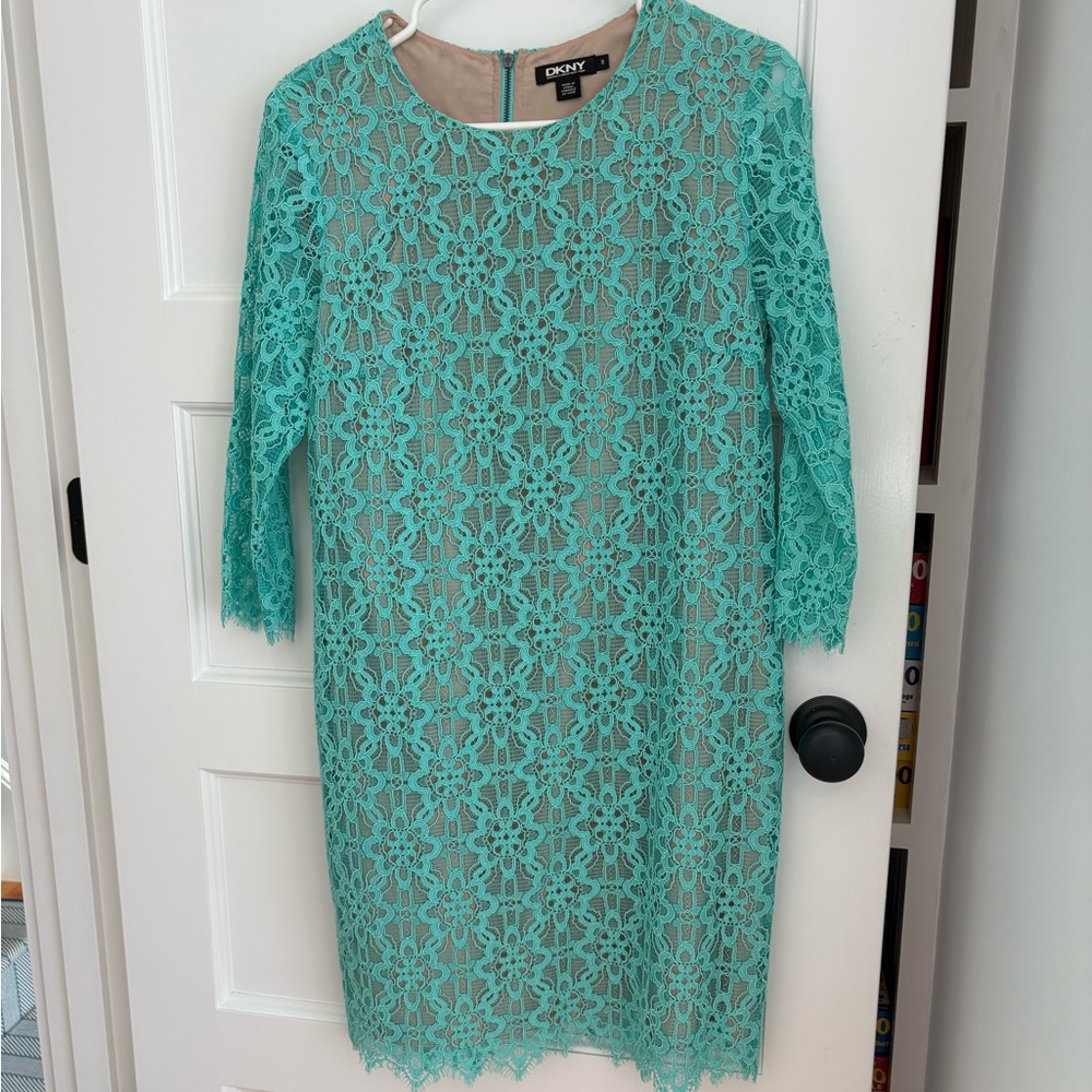 DKNY Long Sleeve Lace Dress - Aqua